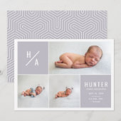 Moderne, geometrische geboorteaankondiging met mee aankondiging (Voorkant / Achterkant)