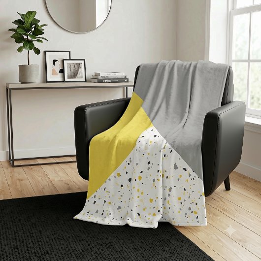 Moderne geometrische gele grijze terrazzo patroon fleece deken