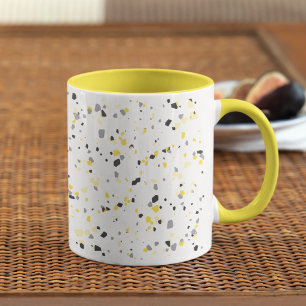 Moderne geometrische gele grijze terrazzo patroon mok