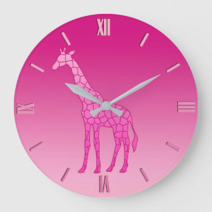 Moderne geometrische Giraffe, fusie en lichtroze L Grote Klok