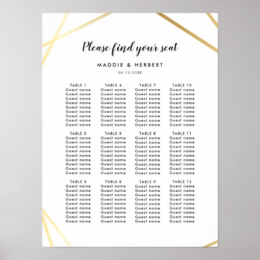 Moderne geometrische gouden lijsten trouwzitjes poster (Voorkant)