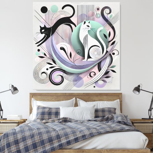 Moderne geometrische katten - Abstracte canvaskuns Canvas Afdruk (Insitu (Slaapkamer))