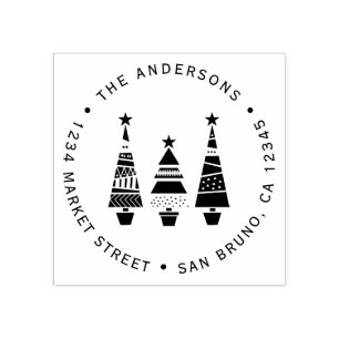 Moderne geometrische kerstbomen retouradres rubberstempel