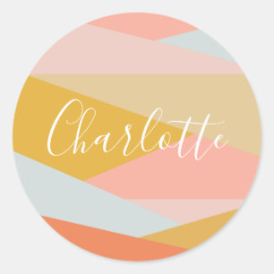 Moderne geometrische kleurenblok Persoonlijk koraa Ronde Sticker