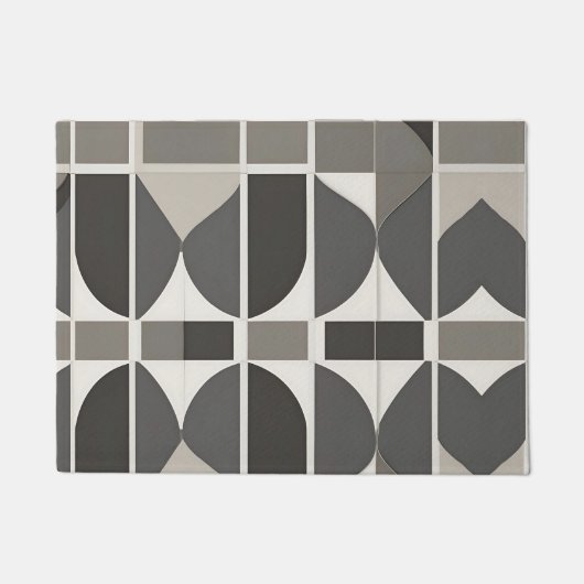 Moderne geometrische krommen in grijs en wit deurmat (Voorkant)