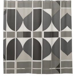 Moderne geometrische krommen in grijs en wit douchegordijn