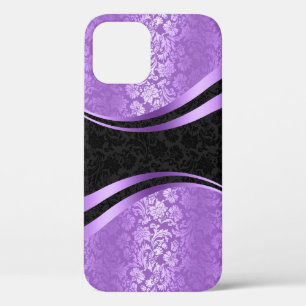Moderne geometrische lavendel & zwart damast ontwe iPhone 12 hoesje