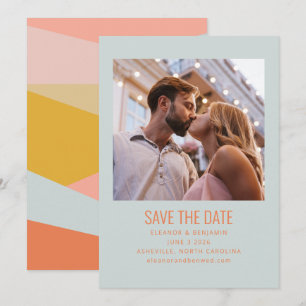 Moderne Geometrische Lichtblauwe Perzik Pastel Fot Save The Date