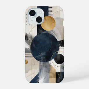 Moderne geometrische marine gouden telefoonhoes iPhone 15 hoesje