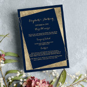 Moderne geometrische marineblauw gouden bruiloft menu