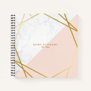 Moderne Geometrische Marmeren Gouden Lt. Pink Notitieboek
