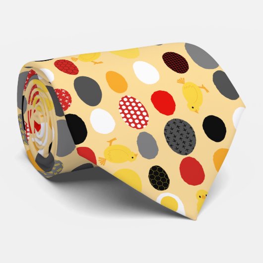 Moderne Geometrische memphis-stijl Chicken Eggs Stropdas (Opgerold)
