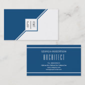 Moderne geometrische monogram klassiek blauw visitekaartje (Voorkant / Achterkant)