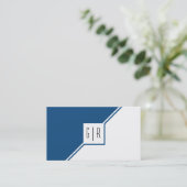 Moderne geometrische monogram klassiek blauw visitekaartje (Staand voorkant)
