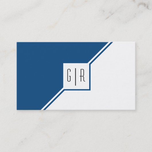 Moderne geometrische monogram klassiek blauw visitekaartje (Voorkant)