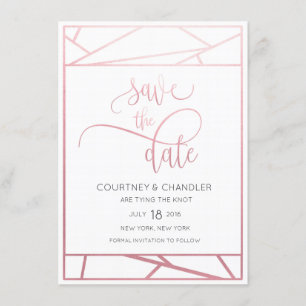 Moderne Geometrische Nep Roze Gouden Bewaar de Dat Save The Date