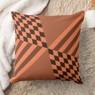 Moderne geometrische Oranje Stripes Diamond Checke Kussen