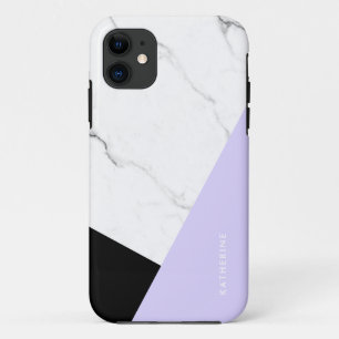 Moderne geometrische paarse zwarte witte marmer  iPhone 11 hoesje