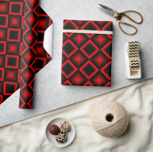 Moderne Geometrische Patroon Rode en Zwarte Verjaa Cadeaupapier