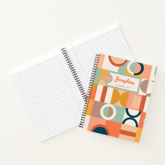 Moderne Geometrische Retro Kleurrijke Custom Schoo Notitieboek (Binnen)