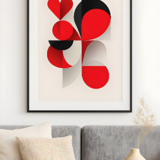 Moderne geometrische rode en zwarte LOVE Abstracte Poster