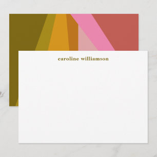 Moderne Geometrische Rode Olijf Groene Monogrammen Notitiekaartje