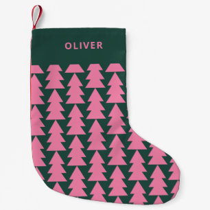 Moderne geometrische roze groene kerstboom grafisc kleine kerstsok