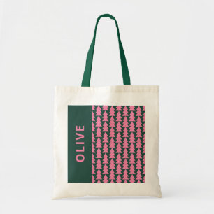 Moderne geometrische roze groene kerstboom grafisc tote bag