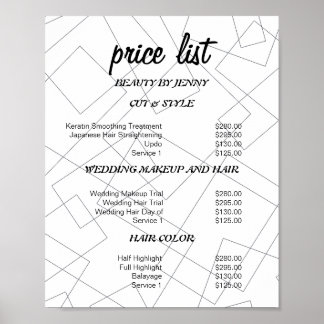 Moderne Geometrische Schoonheidssalon Prijslijst Poster