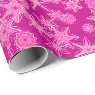 Moderne geometrische sneeuwvlokken, diepe Fuchsia  Cadeaupapier