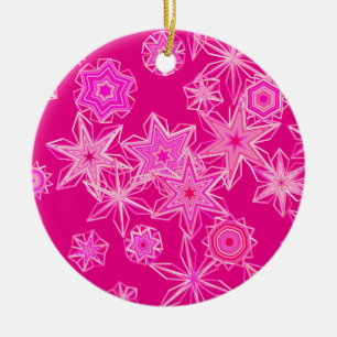Moderne geometrische sneeuwvlokken, diepe Fuchsia  Keramisch Ornament