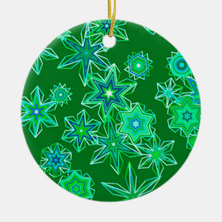 Moderne geometrische sneeuwvlokken, Emerald Green Keramisch Ornament