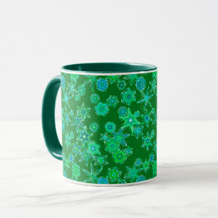 Moderne geometrische sneeuwvlokken op Emerald Gree Mok