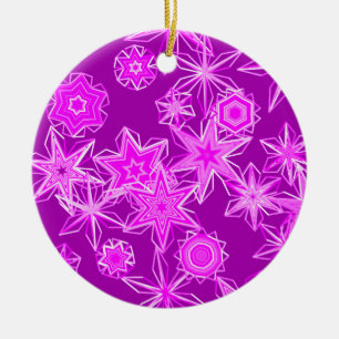 Moderne geometrische sneeuwvlokken, Paarse methyst Keramisch Ornament