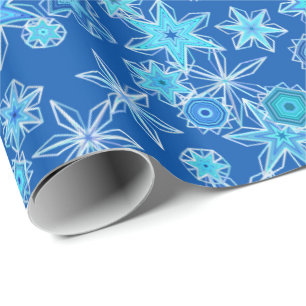 Moderne geometrische sneeuwvlokken, saffierblauw cadeaupapier