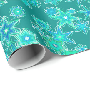 Moderne geometrische sneeuwvlokken, Turquoise en A Cadeaupapier