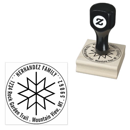 Moderne Geometrische Snowflake Return Address Roun Rubberstempel (Gestempeld)