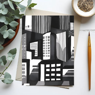 Moderne Geometrische Stad Zwart & Wit Contempora Briefkaart