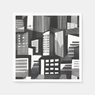Moderne Geometrische Stad Zwart & Wit Contempora Servet