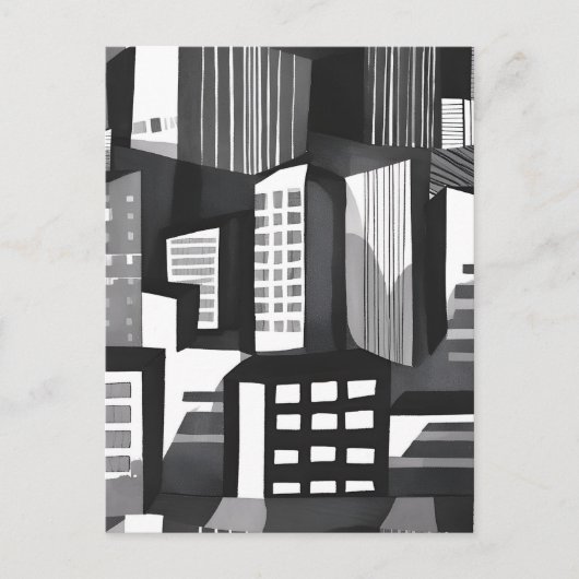 Moderne geometrische stad | Zwart-wit Contemporary Briefkaart (Voorkant)