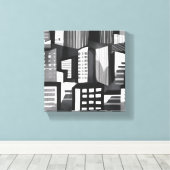 Moderne geometrische stad | Zwart-wit Contemporary Canvas Afdruk (Insitu (Houten vloer))
