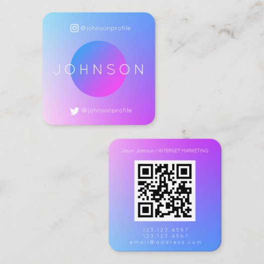 Moderne geometrische stijl met QR-codeverloop Vierkante Visitekaartje (Voorkant / Achterkant)