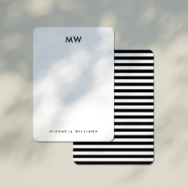 Moderne Geometrische Streep Monogram Initiaal & Na Notitiekaartje