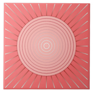 Moderne Geometrische Sunburst - Diepe Coral Pink Tegeltje