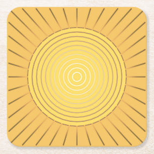 Moderne Geometrische Sunburst - Mustard Gold / Gee Vierkante Kartonnen Onderzetter