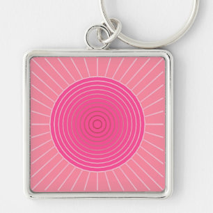 Moderne Geometrische Sunburst - Shades van Koraalr Sleutelhanger