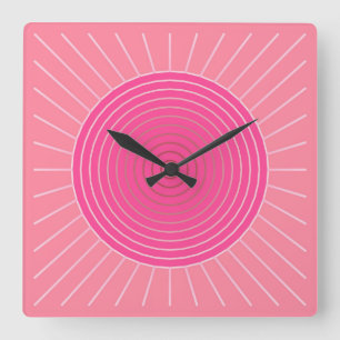 Moderne Geometrische Sunburst - Shades van Koraalr Vierkante Klok