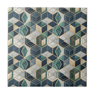 Moderne Geometrische Teal & Goud Abstract Patroon Tegeltje