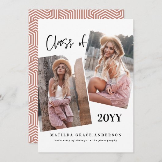 Moderne geometrische terracotta foto afstudeerfees (Voorkant / Achterkant)