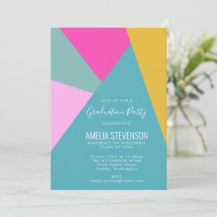 Moderne geometrische turquoise roze afstudeerfeest kaart